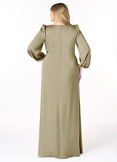 Azazie Mel Bridesmaid Dresses Moss Green Sheath Long Sleeve Stretch Satin Dress image8