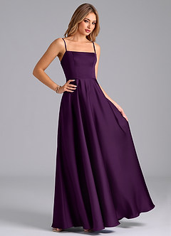 Azazie Elita Bridesmaid Dresses Grape A-Line Pleated Stretch Satin Dress image3