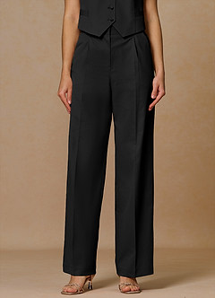 front Margaret Black Cotton Linen Blend Pants