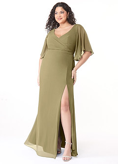 Azazie Cierra Bridesmaid Dresses Moss Green A-Line V-Neck Chiffon Dress image9