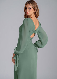 Azazie Mero Bridesmaid Dresses Eucalyptus Mermaid Long Sleeve Chiffon Dress image2