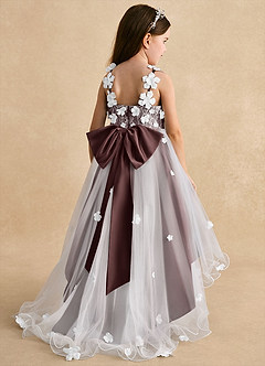 Azazie Celia Flower Girl Dresses Espresso A-Line Lace Tulle Dress image2