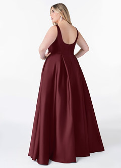 Azazie Neve Bridesmaid Dresses Cabernet Ball-Gown with Pockets Stretch Satin Dress image8