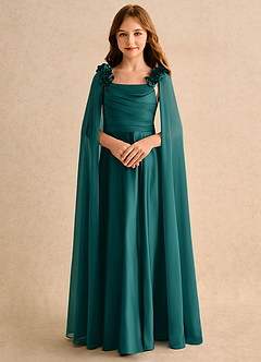 Azazie Rosita Girls Formal Flower Girl Dresses Peacock A-Line Pleated Matte Satin Dress image5