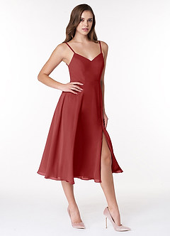Azazie Clarissa Bridesmaid Dresses Rust A-Line V-Neck Chiffon Dress image3