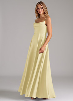 Azazie Elle Brautjungfernkleider A-Linie Plissee Stretch-Satin Kleid Zitronensorbet image6