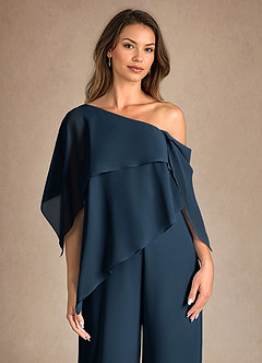 Azazie Halima Abiti per la Madre della Sposa Abito Tuta Pantaloni in Chiffon Spacco laterale Marino Scuro image8