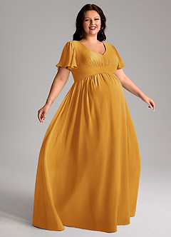 Azazie Verna Maternity Bridesmaid Dresses A-Line V-Neck Ruched Chiffon Floor-Length Dress image9