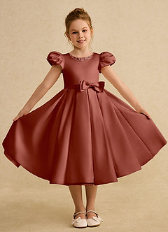 Azazie Pearl Abiti da Ragazza di Fiori Abito Principessa in Raso Opaco Plissettato Auburn image4