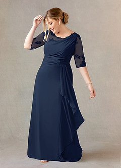Azazie Dionysus Mother of the Bride Dresses Dark Navy A-Line Boatneck Lace Chiffon Dress image8