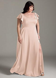 Azazie Bondi Bridesmaid Dresses Blushing Pink A-Line Bow Stretch Satin Dress image11