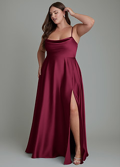 Azazie Elle Bridesmaid Dresses Burgundy A-Line Pleated Stretch Satin Dress image4