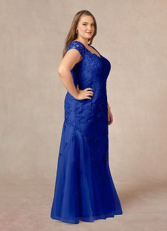 Azazie Marbella vestidos de madre de la novia Vestido de Azul Real de Encaje de Sirena con Reina Ana Lentejuelas image11