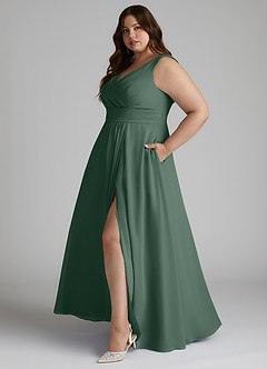 Azazie Karina Bridesmaid Dresses Sea Moss A-Line Pleated Chiffon Dress image8