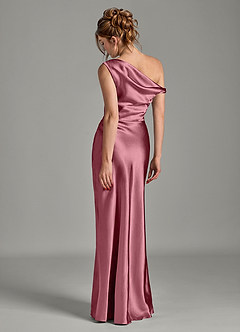 Azazie Emerson Bridesmaid Dresses Desert Rose Mermaid Off the Shoulder Metallic Satin Dress image2