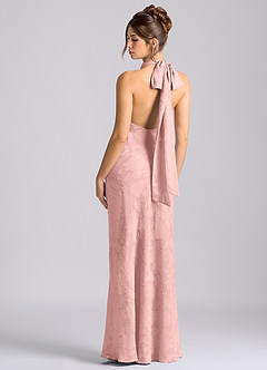 Azazie Velli Bridesmaid Dresses Powder Pink Mermaid High Neck Floral Burnout Dress image2