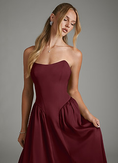 Azazie Arden Bridesmaid Dresses Cabernet A-Line Corset Stretch Satin Dress image3