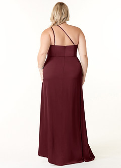 Azazie Maron Robes de demoiselle d'honneur Robe Trapèze en Satin extensible Epaule unique Cabernet image9