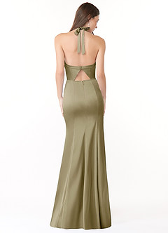 Azazie Emeria Bridesmaid Dresses Moss Green Mermaid Pleated Stretch Satin Dress image2