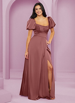 Barbie ♥ Azazie Bridesmaid Dresses Amethyst A-Line Ruched Stretch Satin Dress image4