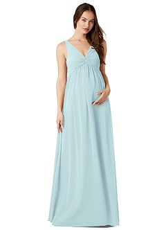 Azazie Yetta Maternity Bridesmaid Dresses A-Line V-Neck Gathered Chiffon Floor-Length Dress image1
