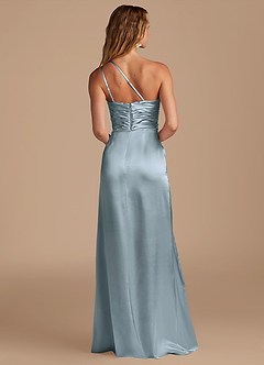Azazie Eren Bridesmaid Dresses Dusty Blue Sheath One Shoulder Metallic Satin Dress image5