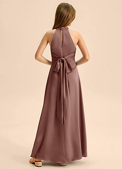 Azazie Beah Junior Espresso A-Line Pleated Stretch Satin Dress image1