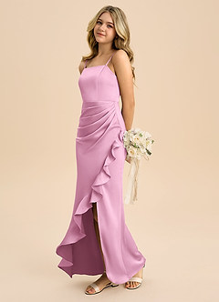 Azazie Buzzy Junior Candy Pink Sheath Pleated Stretch Satin Dress image6