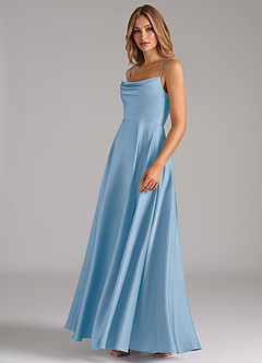 Azazie Elle Bridesmaid Dresses Powder Blue A-Line Pleated Stretch Satin Dress image6