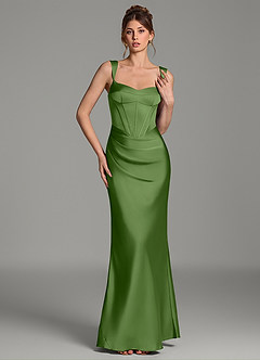 Azazie Mela Robes de demoiselle d'honneur Robe Fourreau en Satin extensible Corset Basilic image5