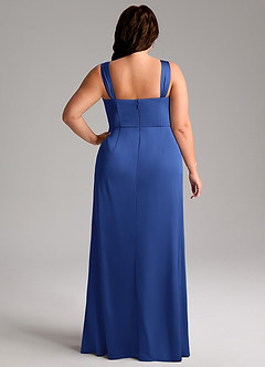Azazie Denice Bridesmaid Dresses Royal Blue Sheath Pleated Stretch Satin Dress image11