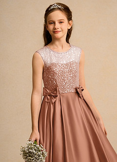 Azazie Candy Girl Blumenmädchenkleider Ballkleid Schleifen Matte Satin Kleid Bronzer image1