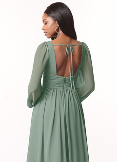 Azazie Norah Brautjungfernkleider A-Linie Lange Ärmel mit V-Ausschnitt Chiffon Kleid Silberner Salbei image3