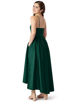 Azazie Jemima Junior Emerald A-Line with Pockets Stretch Satin Dress image5