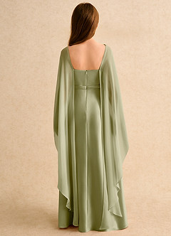 Azazie Fishie Girls Formal Flower Girl Dresses Moss Green A-Line Matte Satin Dress image2