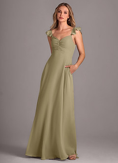 Azazie Kaylyn Robes de demoiselle d'honneur Robe Trapèze en Mousseline de soie Rayé Vert Mousse image3