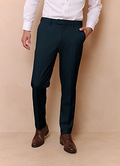 front Savile Teal Wool Blend Dress Pants
