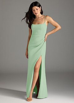 Azazie Rhoda Final Sale Dusty Sage Sheath Pleated Stretch Crepe Dress image3