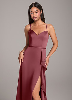 Azazie Naeem Robes de demoiselle d'honneur Robe Trapèze en Satin extensible Rose Du Désert image2