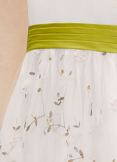 Azazie Pollie Flower Girl Dresses Ivory Lemongrass A-Line Bow Tulle Dress image14