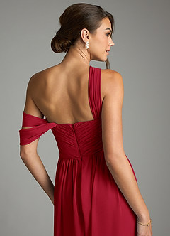 Azazie Kassandra Brautjungfernkleider A-Linie Schulterfrei Chiffon Kleid Scharlachrot image7