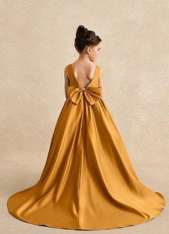 Azazie Mimia Blumenmädchenkleider A-Linie Schleifen Matte Satin Kleid Butterscotch image2