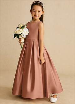 Azazie Cailee Flower Girl Dresses Bronzer Ball-Gown Pleated Matte Satin Dress image2