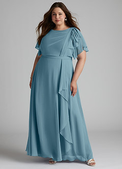 Azazie Aaliyah Modest Bridesmaid Dresses A-Line Scoop Pleated Chiffon Floor-Length Dress image6