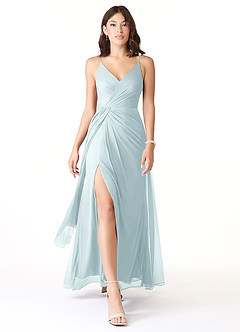 Azazie Evalin Bridesmaid Dresses Mist A-Line V-Neck Pleated Mesh Dress image1