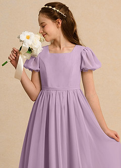 Azazie Lilia Girls Formal vestidos de niña de las flores Vestido de Glicinia de Gasa de Corte en A con Con mangas image5