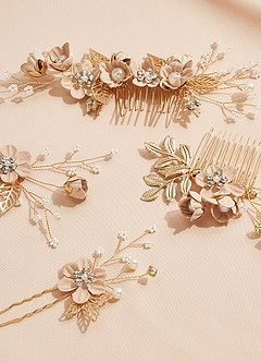 front Blue Floral Hair Comb Set