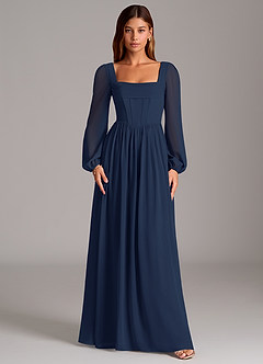 Azazie Maree Bridesmaid Dresses Dark Navy A-Line Corset Chiffon Dress image5