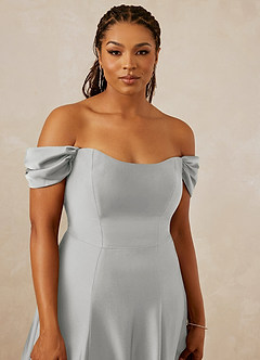 Christian Siriano Bridal for Azazie 1002 Brautjungfernkleider Wandelbar A-Linie Schulterfrei Stretch-Satin Kleid Silber image13