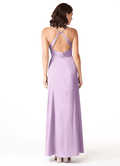 Azazie Geanna Bridesmaid Dresses Frosted Lilac Sheath V-Neck Pleated Stretch Satin Dress image2